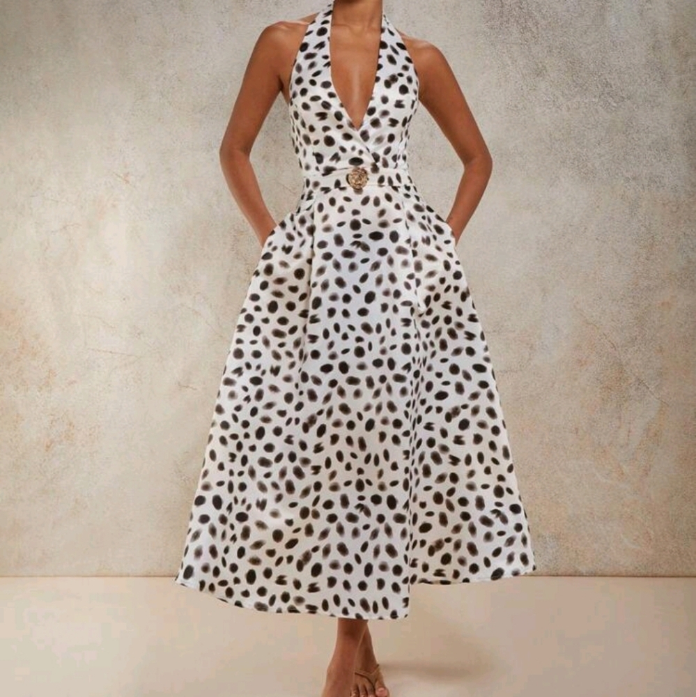Women's Fashion Backless Halter Neck Full Print Dress For Summer - Picture 1 of 7